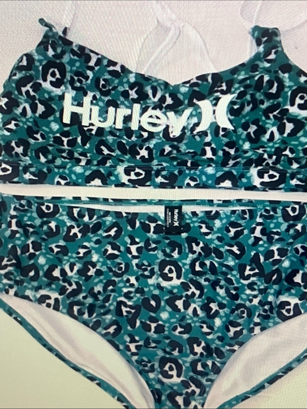 Hurley Teal and Navy Leopard Print Two-Piece Swim Set
